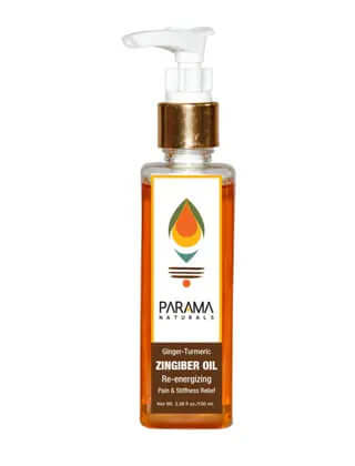 Parama Naturals, Ginger - Turmeric ZINGIBER OIL Re-energizing Pain & Stiffness Relief, Body Massage Oil, pain relief, stress Relief. Body Pain, Knee Pain, back Pain, Body spray, Shoulder Pain, Periods Cramp, Foot pain, Ginger Oil, Sesame Oil, Wellness muscle pain relief, natural benefits of Ayurvedic ingredients, best natural ayurvedic pain killer, long-term joint and muscle pain, lower back pain relief, knee pain relief, chronic joint pain relief, relief from inflammation, swelling and stiffness,